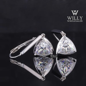 Solitaire Earrings, Sparky 1.5/ 2.3/ 3.3 TCW Trillion Cut Moissanite Engagement Earrings, Dangle Drop Lever Back Style Earrings Gift For Her
