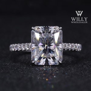 Hidden Halo 4Claw Prong Cathedral Set Wedding Ring, Fiery 1/ 2/ 4 Carat Radiant Cut Moissanite Anniversary Ring, Engagement Ring For Fiancée