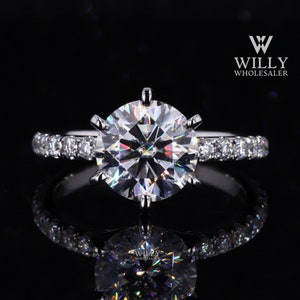 6 Claw Prong Designer Engagement Ring, Fiery 1/ 2/ 3 Carat Round Cut Moissanite Wedding Ring, Solitaire Basket Set Anniversary Ring For Gift