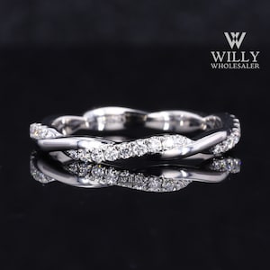 Twist Set Designer Full Eternity Wedding Band, Round Brilliant Cut Moissanite Anniversary Band For Women, Matching Band For Engagement Ring