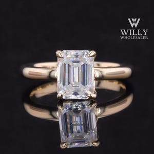 Vintage Tulip Basket Set Solitaire Wedding Promise Ring, Sparky 1.60/2.40/3.50 Carat Emerald Cut Moissanite Engagement Ring, Bridesmaid Gift