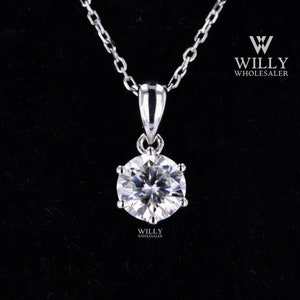 Solitaire Designer 6 Prong Wedding Pendant With Cable Chain, Amazing 1/ 1.50/ 2 Carat Round Brilliant Cut Moissanite Engagement Pendant Gift