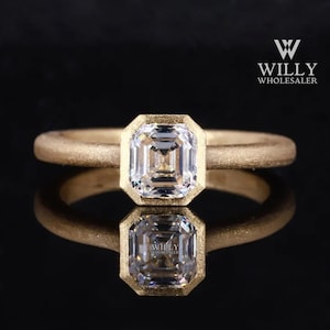 Matte Finish Full Bezel Set Wedding Ring, Solitaire Cathedral Set Anniversary Ring, 1.15/ 1.8/ 2.75ct Asscher Cut Moissanite Engagement Ring