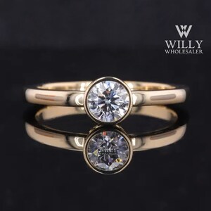 Solitaire Bezel Set Engagement Ring, Basket Set Wedding Ring, 0.75/ 1.25/ 1.50 Carat Round Brilliant Cut Moissanite Anniversary Ring For Her