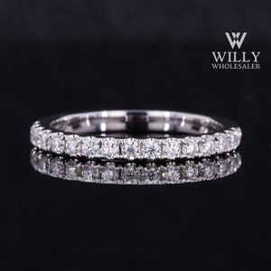 Half Eternity Wedding Band, Matching Band For Anniversary Ring, Round Brilliant Cut Moissanite Engagement Band, Stackable Band Ring For Gift