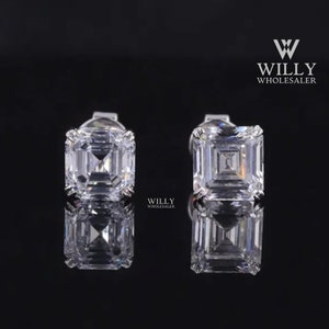 Solitaire Single Stone Double Claw Prong Stud Earrings, 1.30/ 2.30/ 3.60 TCW Asscher Cut Moissanite Stud Earrings, Screw Back Style Earrings