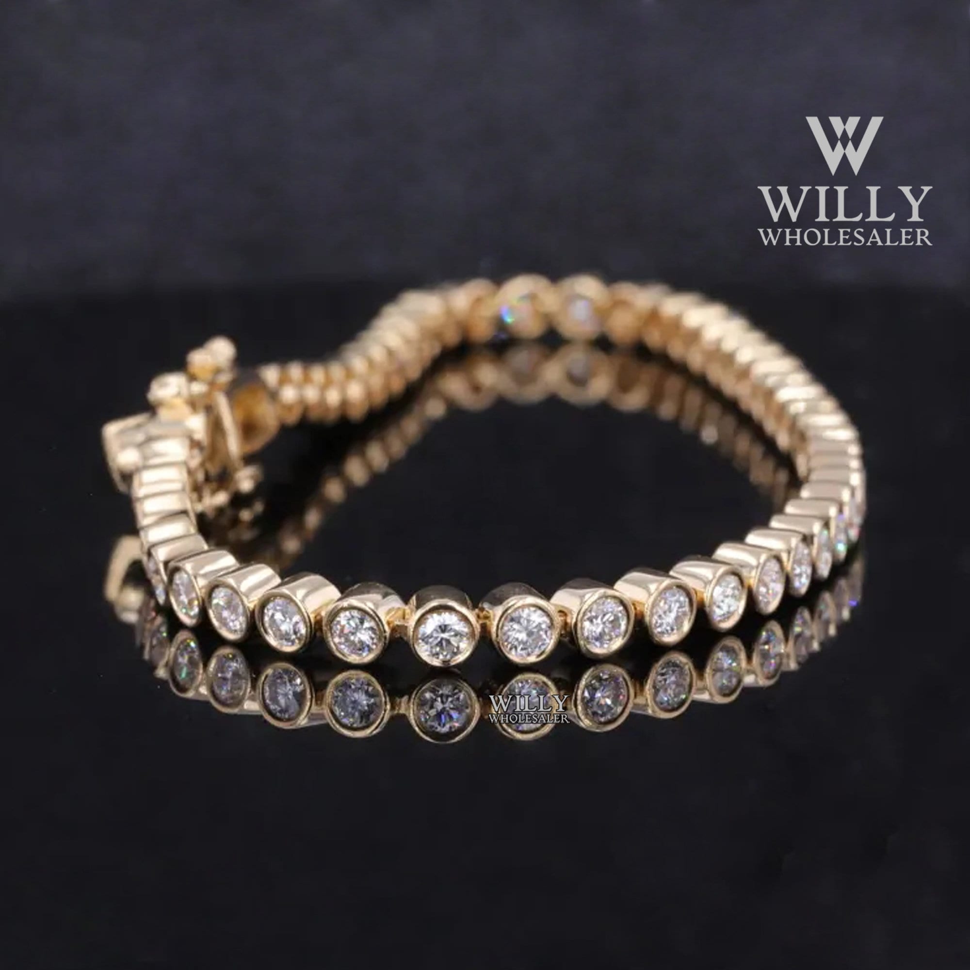 Antique Tennis Bracelet, Full Bezel Set Box Lock Style Bracelet, Sparky Round Cut Moissanite Eternity Engagement Bracelet, Memorial Day Gift