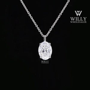 Solitaire Pendant, 1.5/ 2.5/ 3 Carat Oval Cut Moissanite Wedding Necklace, Charm Pendant With Cable Chain, Prefect Anniversary Gift For Wife