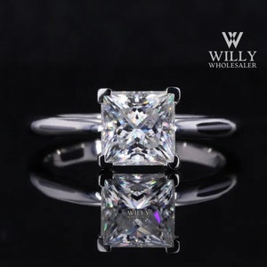 Basket Set Solitaire Anniversary Ring, 4 Prong Designer Wedding Ring, Delicate 1/ 2/ 3 Carat Princess Cut Moissanite Engagement Ring For Her