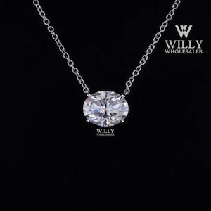 Wedding Gift Necklace, 2.5/ 3.5/ 4.25 Carat Oval Cut Moissanite Engagement Pendant, 4 Prong East West Set Solitaire Pendant With Cable Chain