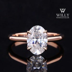 Tulip Basket Set Ring, Solitaire 4 Claw Prong Designer Wedding Ring, Fiery 1.50/2.25/3 Carat Oval Cut Moissanite Engagement Ring For Fiancée