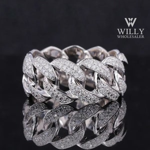 Cuban Link Chain Antique Band, Colorless Fiery Round Brilliant Cut Moissanite Wedding Band For Groom, Men&#39;s Band, Full Eternity Band For Him