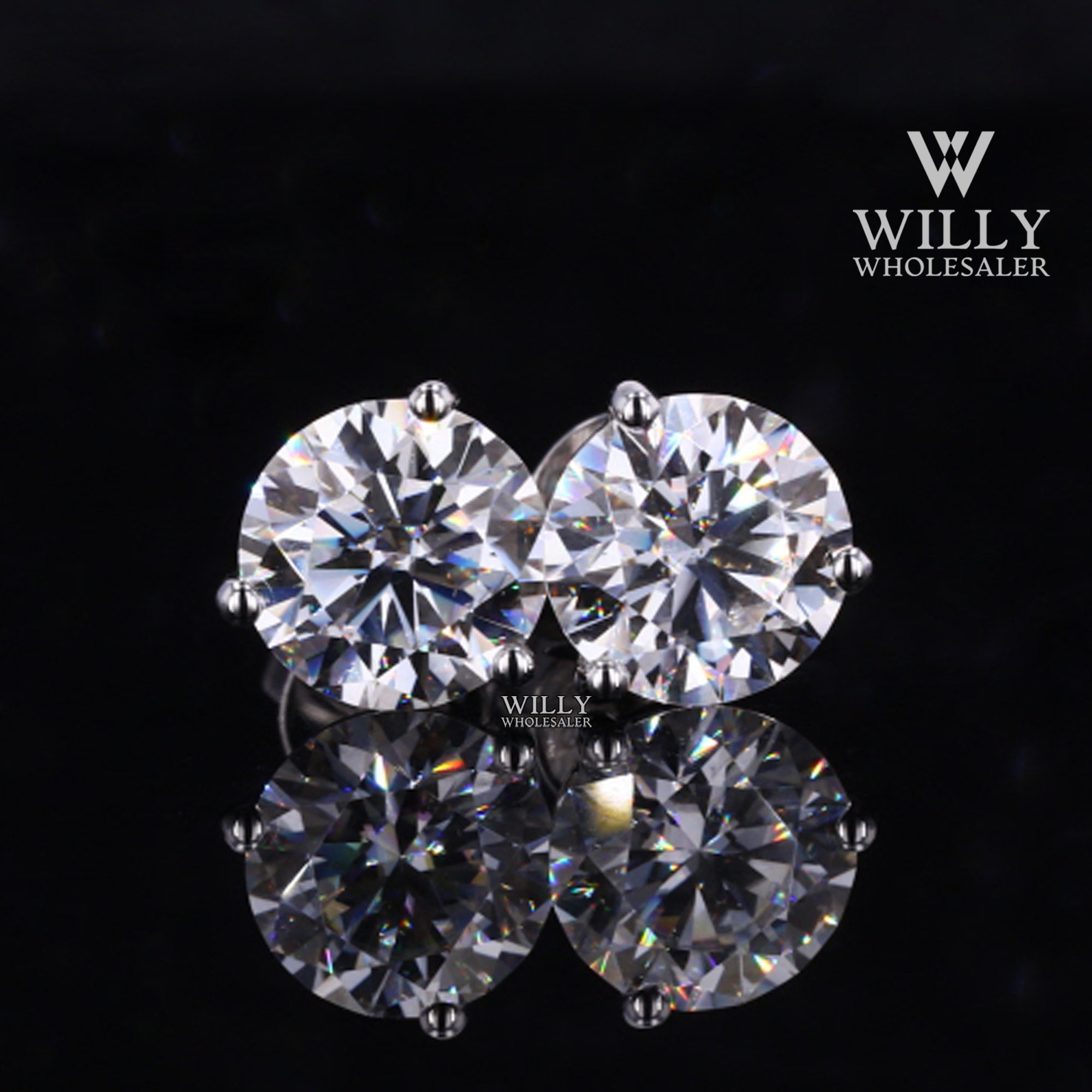 Classic Solitaire Stud Earrings, Sparky 1.60/ 2.40/ 4 TCW Round Cut Moissanite Earring, Screw Back Style 3 Prong Wedding Anniversary Earring