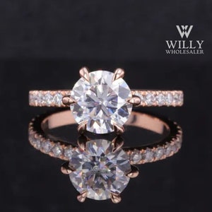 Hidden Halo 6 Claw Prong Set Solitaire Ring, Basket Set Engagement Ring, 1/ 1.50/ 2.25 Carat Round Brilliant Cut Moissanite Anniversary Ring