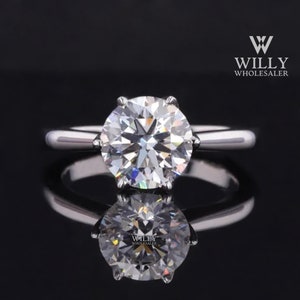 Flower Style Basket Set Designer 6 Claw Prong Solitaire Anniversary Ring, 2/ 2.75/ 3.50 Carat Round Brilliant Cut Moissanite Engagement Ring