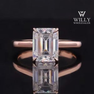 Simple Solitaire Ring, Fiery 1.6/ 2.4/ 3.5 Carat Emerald Cut Moissanite Engagement Ring, 4Claw Prong Cathedral Set Designer Anniversary Ring