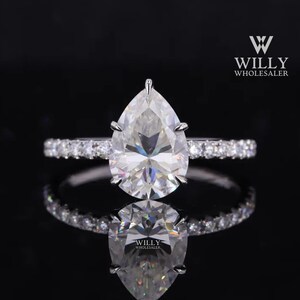 Designer Hidden Halo 5Claw Prong Set Wedding Ring, Basket Set Comfort Fit Band Ring, 1/2/3 Carat Pear Cut Moissanite Engagement Ring For Her