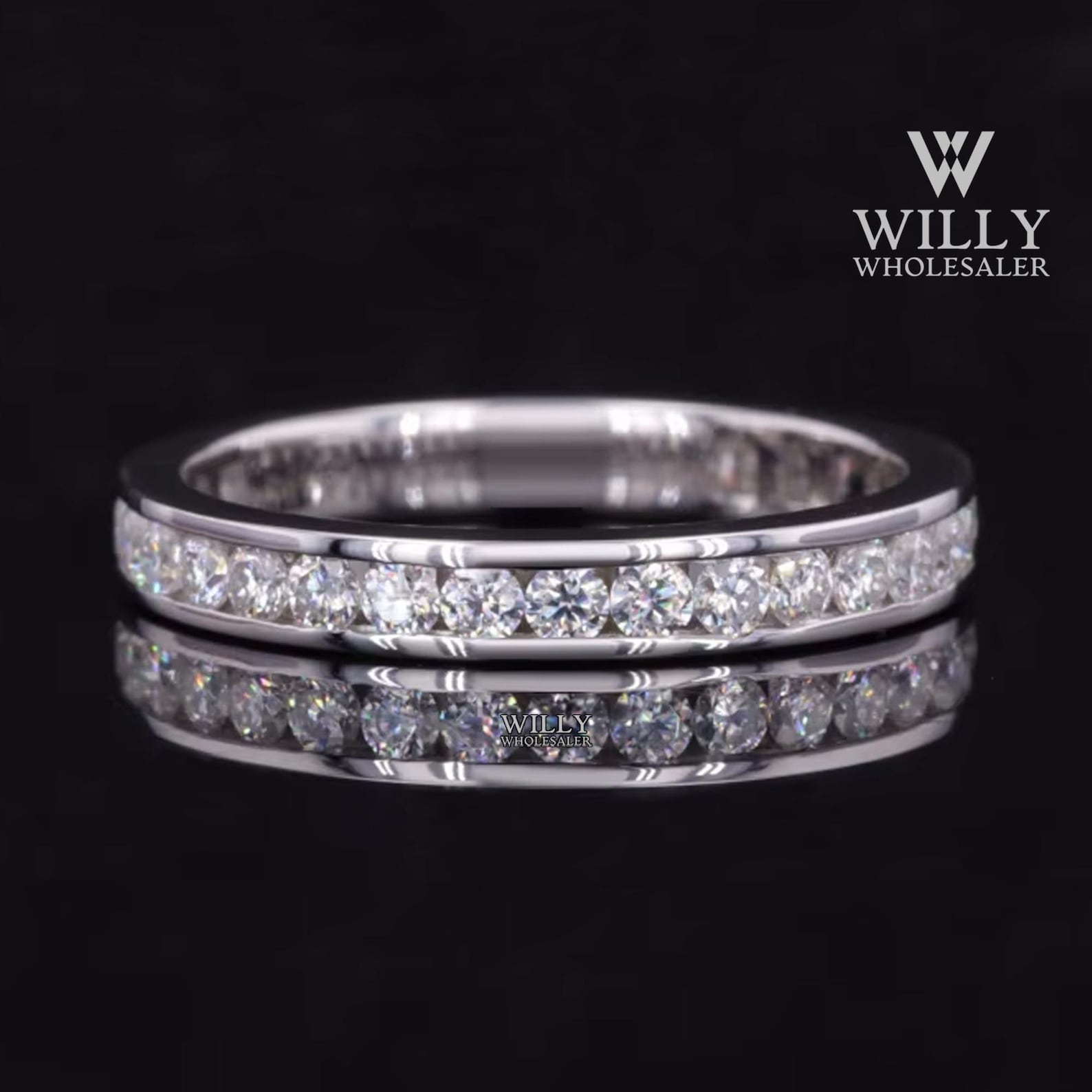 1.20 TCW Round Cut Channel Set Moissanite Wedding Band: 14k White Gold ...