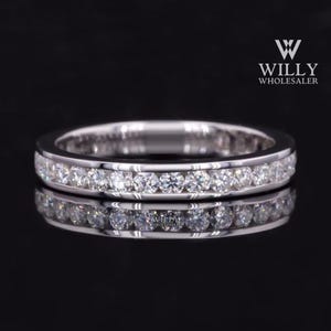 1.20 TCW Round Cut Channel Set Moissanite Wedding Band: 14k White Gold, 3/4 Eternity Stacking Matching Band For Ring, New Year's Eve Gift