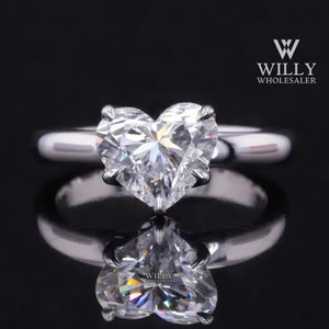 5 Claw Prong Tulip Basket Set Wedding Ring, Fiery 1.2/ 1.75/ 2.5 Carat Heart Cut Moissanite Solitaire Ring, Sterling Silver Anniversary Ring