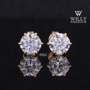 Unisex Stud Solitaire Earrings, 6 Claw Prong Push Back Style Earrings, 0.90/ 1.60/ 2.40 TCW Round Brilliant Cut Moissanite Earrings For Gift