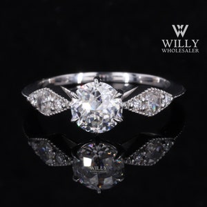 Art Deco Milgrain Set Wedding Ring, Wonderful 1.25 CT Jubilee Cut Moissanite Engagement Ring, 6 Claw Prong Designer Anniversary Ring For Her