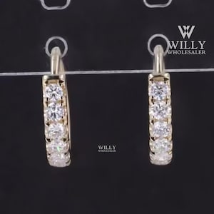 Elegant Round Cut Moissanite Wedding Earrings, Seven Stone Huggie Hoop Earrings, White/Yellow/Rose Gold Earrings, Handmade Jewelry For Girls