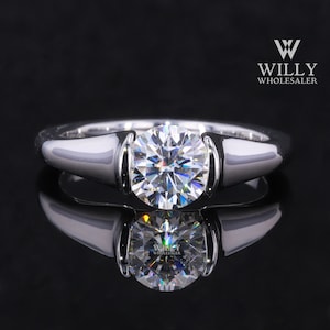 Unisex Wedding Ring, 1/2/3 Carat Round Brilliant Cut Moissanite Engagement Ring, Vintage Style Tension Set Design Solitaire Ring For Her/Him