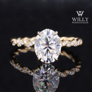 Twisted Rope Shank Basket Set Wedding Ring, Hidden Halo Claw Prong Engagement Ring, Fiery 1/ 2/ 3 Carat Oval Cut Moissanite Anniversary Ring