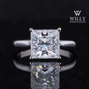 Solitaire Basket Set Engagement Ring, 4 Prong Designer Anniversary Ring, Delicate 2/ 3/ 4 Carat Princess Cut Moissanite Wedding Ring For Her