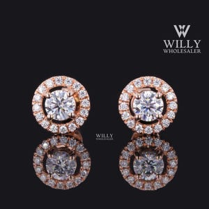 Trendy 0.50/1/1.20 TCW Round Cut Moissanite Halo Earrings, Screw/Push Back Style Earrings, Wedding Stud Earrings, Anniversary Gift For Wifey