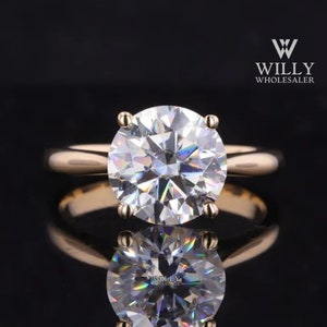 Cathedral Set Tapered Band Solitaire Ring, 4Prong Set Engagement Ring, 1.25/ 1.75/ 2.5 Carat Round Brilliant Cut Moissanite Anniversary Ring