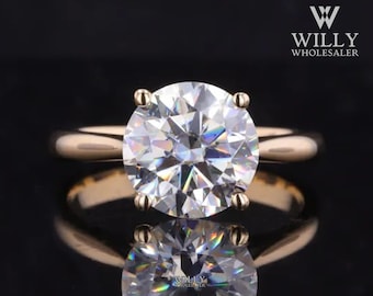 Cathedral Set Tapered Band Solitaire Ring, 4Prong Set Engagement Ring, 1.25/ 1.75/ 2.5 Carat Round Brilliant Cut Moissanite Anniversary Ring