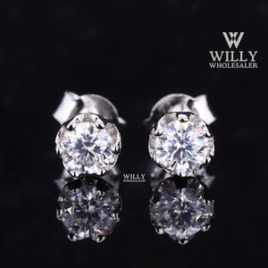 Tulip Basket Set 6 Prong Solitaire Stud Wedding Earrings, Delicate Round Cut Moissanite Earring, Push Back Style Anniversary Earring For Her