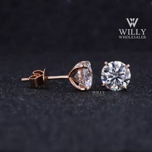 Hidden Halo Designer Stud Earring, Push Back Style 4 Claw Prong Set Wedding Anniversary Earring, Fiery Round Cut Moissanite Earrings For Her