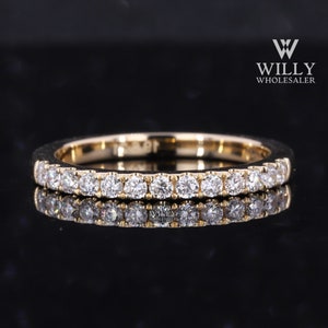 Wedding Band, Half Eternity Matching Band For Anniversary Ring, Stackable Band Ring For Gift, Round Brilliant Cut Moissanite Engagement Band