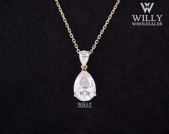 2.55 TCW Pear Cut Moissanite Engagement Necklace: Two Stone Charm Pendant With Chain, 2nd Anniversary Gift For Wifey, Customized Jewelry
