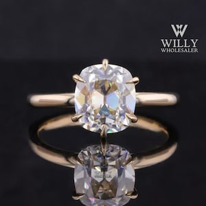 Rounded Comfort Fit Basket Set Wedding Ring, Solitaire 6Claw Prong Anniversary Ring, 2/3/4ct Old Mine Cushion Cut Moissanite Engagement Ring
