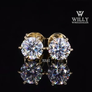 Simply Solitaire Stud Earrings, Screw Back Style 6 Prong Wedding Anniversary Earrings, Fiery 1.60/ 2.40/ 4 TCW Round Cut Moissanite Earrings