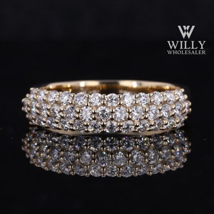 1/2 Eternity 3 Row Pave Set Wedding Band, Sparky Round Brilliant Cut Moissanite Ring, Matching Band For Engagement Ring, Valentine Ring Gift