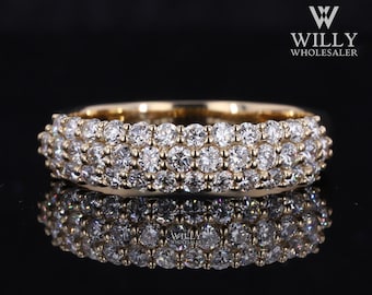 1/2 Eternity 3 Row Pave Set Wedding Band, Sparky Round Brilliant Cut Moissanite Ring, Matching Band For Engagement Ring, Valentine Ring Gift
