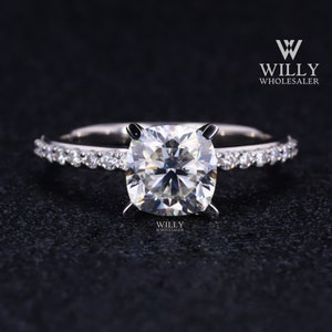 Fiery 1 / 1.5 / 2.5 Carat Cushion Cut Solitaire Engagement Ring, Basket Set Moissanite Anniversary Ring, Four Prong Set Wedding Ring For Her