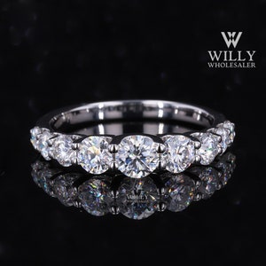 9 Stone 1/2 Eternity Wedding Band, Round Brilliant Cut Moissanite Engagement Band, U Prong Set Matching Band, 9th Anniversary Ring For Women