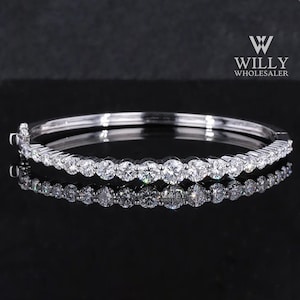 Celebrity Style Wedding Anniversary Bracelets, Bangle Bracelets, Beautiful Round Brilliant Cut Moissanite Half Eternity Engagement Bracelets
