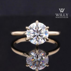 Simply Basket Set Designer 6 Claw Prong Wedding Anniversary Ring, Amazing 1.15/ 2/ 2.75 Carat Round Brilliant Cut Moissanite Engagement Ring