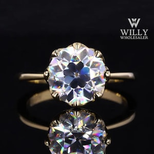 Solitaire Tulip Basket Set Wedding Ring, 8 Claw Prong Engagement Ring, 2/ 3/ 4 Carat Old European Round Cut Moissanite Anniversary Ring Gift