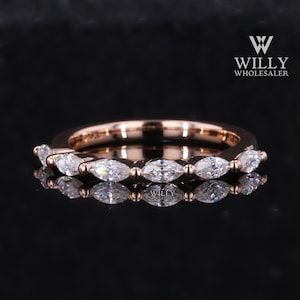 Marquise Moissanite Eternity Band: East West Set 6 Stone Wedding Promise Ring, Anniversary Ring, Matching Stacking Band For Engagement Ring