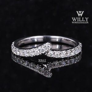 Unique Curved Shaped Half Eternity Wedding Band, Matching Band For Anniversary Ring, Delicate Round Brilliant Cut Moissanite Engagement Band