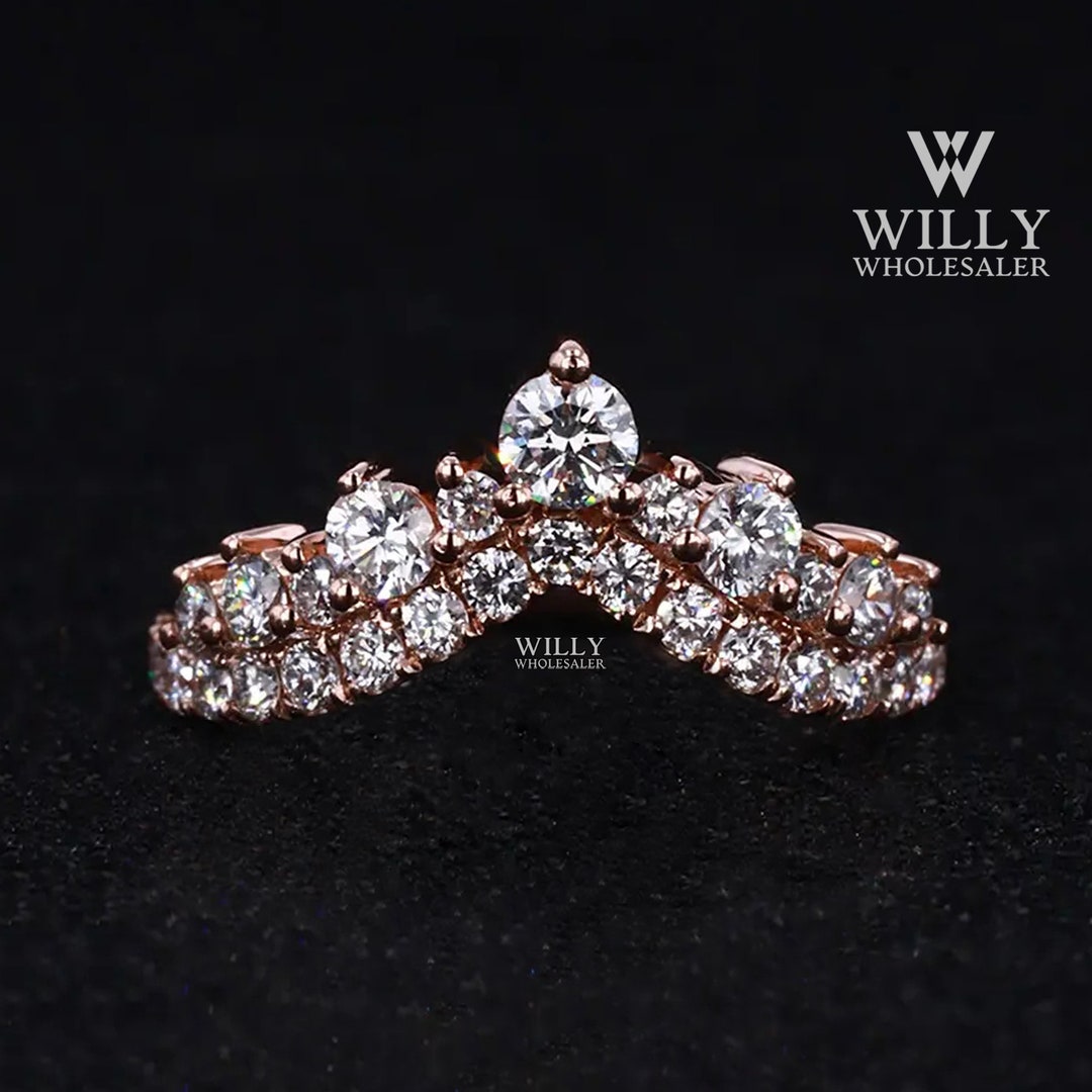 Crown Shaped Unique Eternity Wedding Band, Colorless Round Brilliant ...