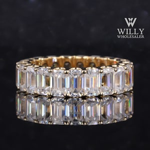 Full Eternity U Prong Set Matching Designer Band, Stackable Anniversary Band, Wedding Band, Emerald Cut Moissanite Band For Engagement Ring